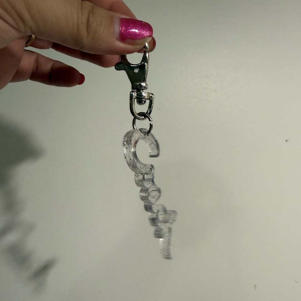 SOLD Coach clear glitter script hangtag charm poppy - Picture 3 of 3
